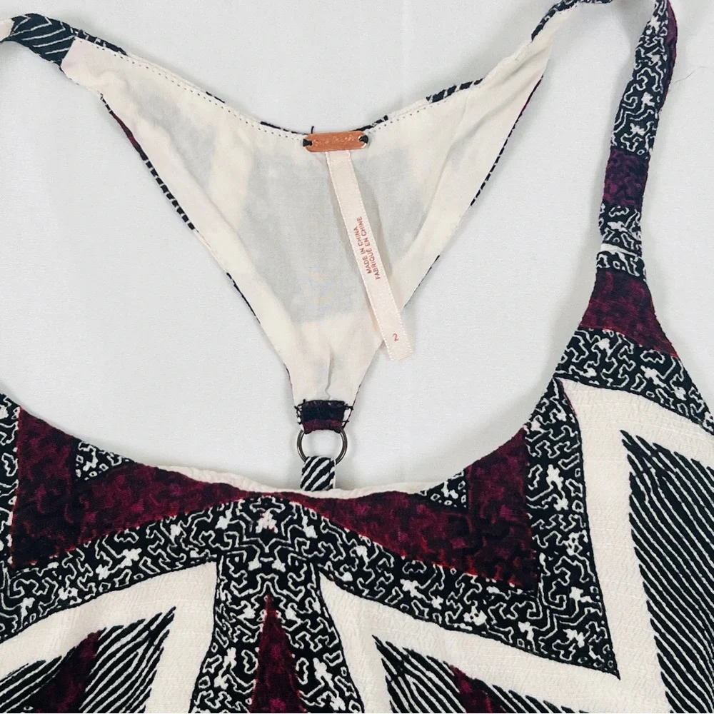 Free People Geometric Print Maxi Dress in Black, White, Burgundy